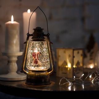 Декоративный LED-фонарь с эффектом снегопада и подсветкой Санта-Клаус USB, теплое белое свечение NEO