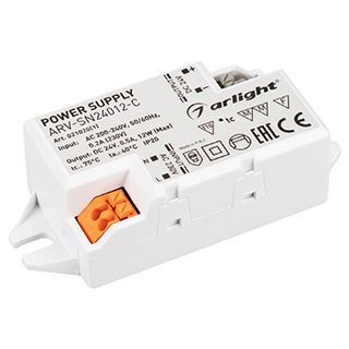 Блок питания ARV-SN24012-C (24V, 0.5A, 12W) (IP20 Пластик, 3 года)