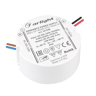 Блок питания ARPJ-SP-40300-PFC-TRIAC-R (12W, 20-40V, 300mA) (IP65 Пластик, 5 лет)