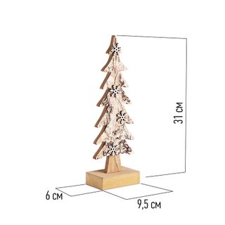 Деревянная фигурка с подсветкой Ель со снежинками 9,5x6x31 см