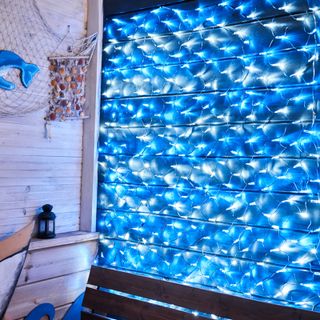 Гирлянда Сеть 2х1,5м, черный ПВХ, 288 LED Белые/Синие (контроллер в комплекте)