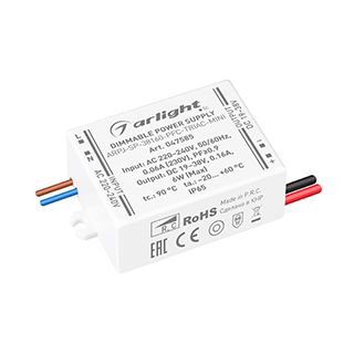 Блок питания ARPJ-SP-38160-PFC-TRIAC-MINI (6W, 19-38V, 160mA) (IP65 Пластик, 5 лет)
